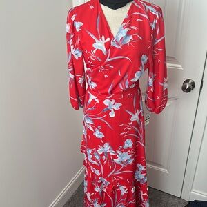 Bar III Red Maxi Dress with Light Blue Floral Print